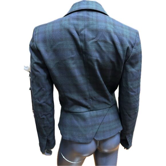 Zara Trafaluc Blazer Navy Green Plaid Cropped Medium - Picture 2 of 8